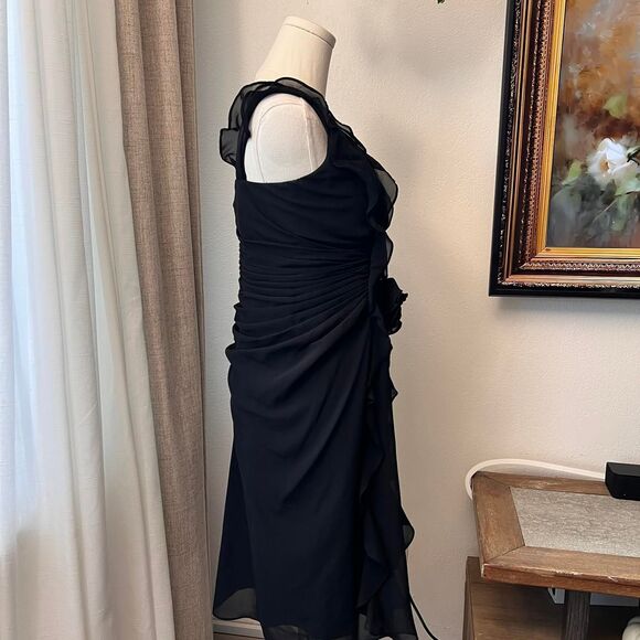 Cachet Black Ruffle Midi Dress – Size 8 (Fits Like 4, See Measurements) - Picture 5 of 6